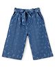 Babyhug Cotton Denim Ankle Length Floral Print Culottes with Bow Detailing - Blue