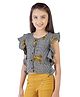 Tiny Girl Cap Frill Sleeves Checked & Bow Printed Top -  Mustard Yellow