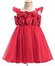 Babyhug Woven Sleeveless Fit and Flare Ruffle Party Dress with Floral Corsage - Red