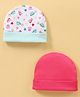 Ben Benny Cotton Knit Caps Solid & Sea Life Theme Print Pack of 2 White & Pink Diameter 9 cm