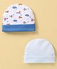 Ben Benny Cotton Baby Caps Vehicle Print & Solid Blue Pack of 2 - Diameter 9 cm