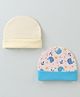 Ben Benny Cotton Knit Caps Solid & Whale Print Pack of 2 Beige & Blue- Diameter 9 cm