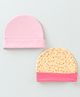 Ben Benny Cotton Knit Caps Solid & Floral Print Pack of 2 Pink & Yellow- Diameter 9 cm