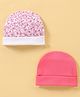Ben Benny Cotton Knit Caps Solid & Floral Print Pack of 2 Pink & White- Diameter 9 cm