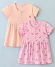 Ben Benny Cotton Knit Half Sleeves Circus & Flamingo Printed Frocks Pack of 2 - Pink & Peach