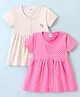 Ben Benny Cotton Knit Half Sleeves Unicorn & Polka Dots Printed Frocks Pack of 2 - Pink & Beige