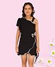 Cutecumber One Shoulder Sequin Bow Embellished Dress With Sling Bag - Black