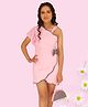 Cutecumber One Shoulder Sequin Bow Embellished Dress With Sling Bag - Pink