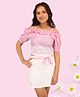 Cutecumber Cold Shoulder Shimmered Checked Top With Skirt - Pink