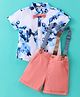 ToffyHouse 100% Cotton Woven Half Sleeves Abstract Printed Shirt & Shorts Set With Bow & Suspender - Onion