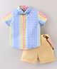ToffyHouse 100% Woven Cotton Half Sleeves Alphabet Print Shirt & Shorts With Suspenders & Bow - Lemon Yellow