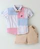 ToffyHouse 100% Cotton Woven Half Sleeves Striped Shirt & Shorts Set With Bow & Suspender - Beige