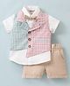 ToffyHouse 100% Cotton Half Sleeves Striped Party Suit with Bow - Beige