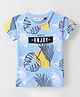 Ruff Cotton Knit Half Sleeves T-Shirt with Leaf Print - Sky Blue