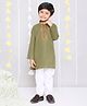 KID1 Full Sleeves Self Design Embroidered Kurta & Pyjama Set - Green