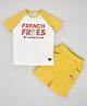 YOUMAA 100% Cotton Knit Half Sleeves French Fries Text Printed Tee With Shorts  - White