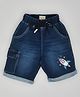 YOUMAA Spaceship Embroidered Denim Shorts - Blue
