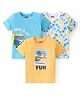 Babyhug Cotton Knit Half Sleeves T-Shirts with Camper Van & Tree Print Pack of 3 - Blue Yellow & White