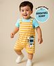 Babyhug Single Jersey Knit Striped Dungaree with Half Sleeves Inner T-Shirt Text & Zebra Print - Yellow & Blue