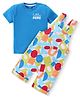 Babyhug Single Jersey Knit Geometric Print Dungaree and Half Sleeves T-Shirt Set - Blue & Multicolor