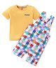 Babyhug Single Jersey  Knit Checkered Dungaree & Half Sleeves T-Shirt with Text Print - Multicolour