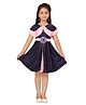 Aarika Cape Sleeves Floral Detailed Silk Dress - Navy Blue & Pink
