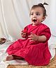 Halemons Half Sleeves Zari Striped Pleated Tiered Cotton Dress - Red