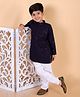 MoMaa Full Sleeves Checked Sequin Embellished Kurta & Pyjama Set - Navy Blue