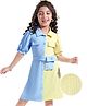 Hola Bonita Cotton Knit Half Sleeves Textured Fabric Shirt Dress Solid Colour - Blue & Yellow