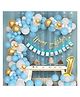 Bubble Trouble 1st Birthday Decoration Items - 77 Pcs, Birthday Decoration Items For Kids | Birthday 12 Months Photo Banner(cardstock) | Birthday Banner | First Birthday Decoration Boy | Curtain, Lights, Glue Dot, Ribbon