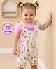 Babyoye Cotton Frill Sleeves Printed Dungaree with Inner Tee - Pink & Cream