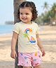 Babyoye Cotton Knit Half Sleeves T-Shirt & Shorts Set Boat & Heart Print - Cream & Pink