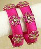 Asthetika Set Of 2 Silk Thread Floral Kundan Stone Embellished Bangles - Pink