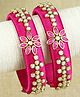 Asthetika Set Of 2 Silk Thread Floral Kundan Stone Embellished Bangles - Pink