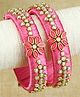Asthetika Set Of 2 Silk Thread Floral Kundan Stone Embellished Bangles - Pink