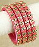 Asthetika Set Of 4 Silk Thread Square Kundan Stone Embellished Bangles - Pink