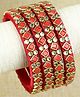 Asthetika Set Of 4  Silk Thread & Square Kundan Stone Embellished Bangles - Red