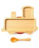 Train Shaped Bamboo Wooden 3 Compartment Section Plate with Spoon Suction Base - Beige & Orange