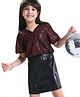 Hola Bonita Half Sleeves Top & Stretchable Skirt With Sequined Detailing - Red & Black