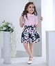 Peppermint Half  Sleeves Pleated    Top With Floral Printed Skirt -  Navy Blue