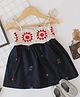 Qvink Sleeveless Floral Crochet Detailed & Embroidered Flared Cotton Dress - Navy Blue