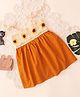 Qvink Sleeveless Floral Crochet Detailed & Swiss Dots Embroidered Flared Cotton Dress - Mustard Orange