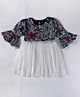 Bella Moda Three Fourth Bell Sleeves Floral Lace Embellished Fit & Flare Dress - White