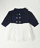 Bella Moda Three Fourth  Sleeves Button Detailed Fit & Flare Dress -  Navy Blue
