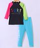 KIDLINGSS Raglan Sleeves Surf Text Printed Swimsuit - Pink Green Black & Blue