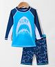 KIDLINGSS  Raglan Full Sleeves Shark Printed Swimsuit - Blue