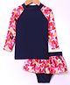 KIDLINGSS Raglan Sleeves Floral Printed 2 Piece Swimsuit - Pink & Navy Blue