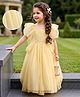 Kookie Kids Puffed Sleeves Solid Color Party Gown with Frill Detailing -Yellow
