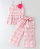 CrayonFlakes Rayon Sleeveless Checked Coordinating Top & Belted Palazzo Set - Pink