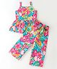 CrayonFlakes Rayon Sleeveless Fruits & Floral Printed Coordinating Top With Belted Palazzo - Pink